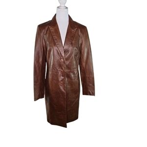 Vtg y2k Express brown leather womens trench coat